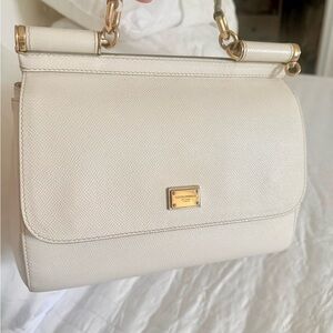 Dolce & Gabbana Sicily Ivory Shoulder Bag with Gold Accents 100% authentic.
